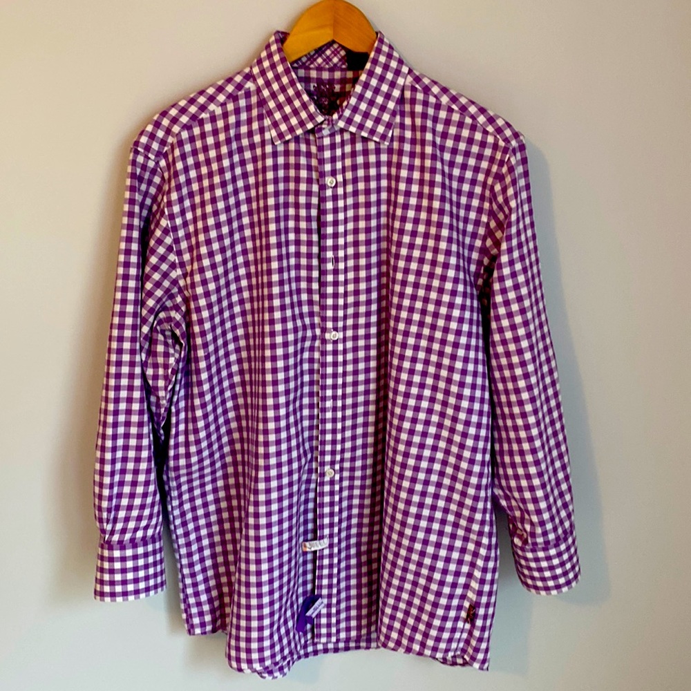 Men’s English Laundry purple and white dress shirt